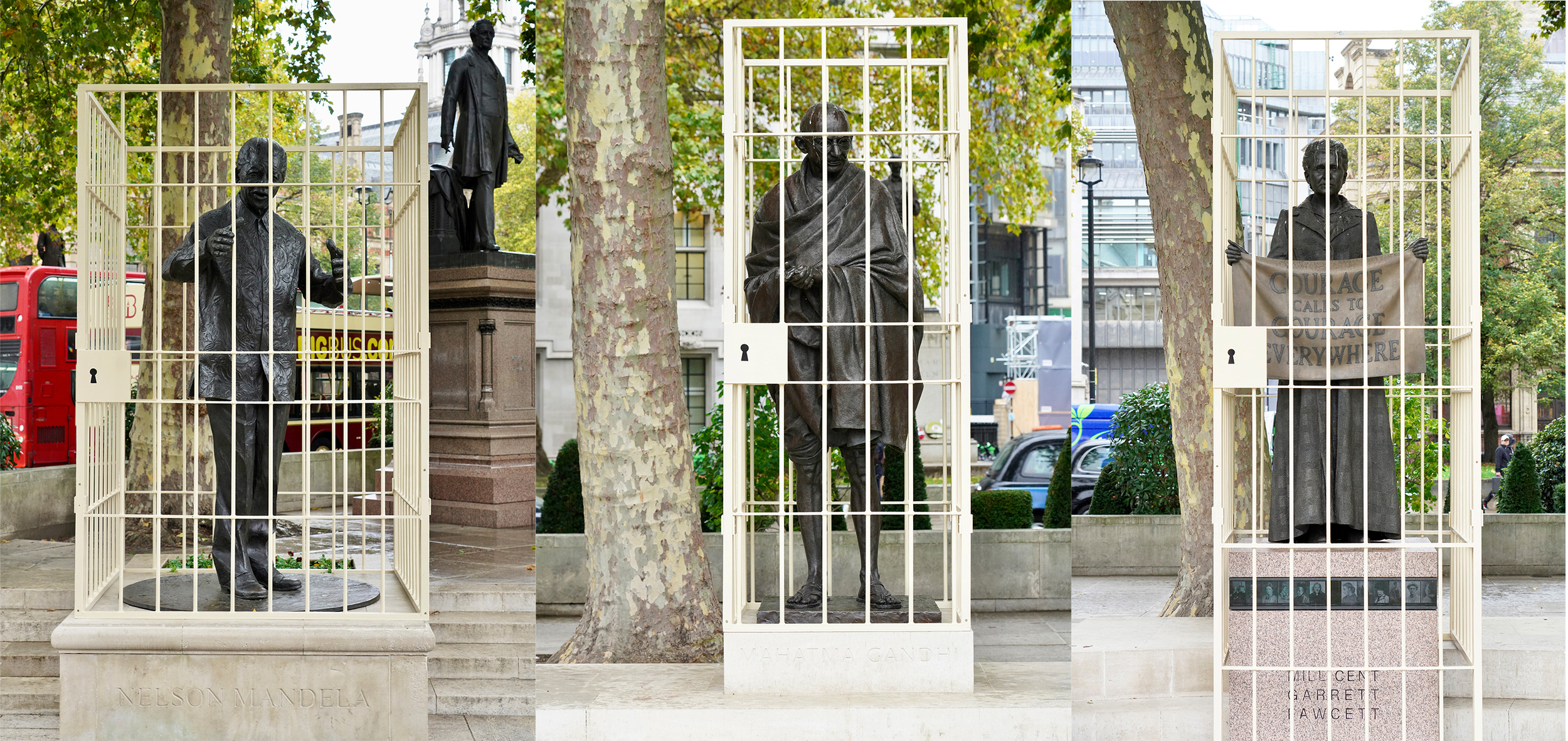 Activists imprison Westminster statues as 'terrorists' to highlight crackdown on protest