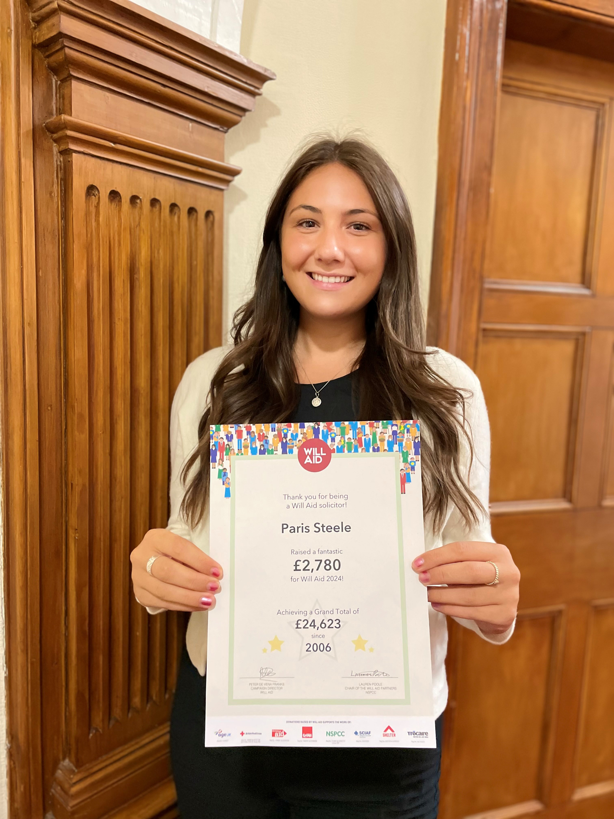 Paris Steele raises £2,780 for Will Aid