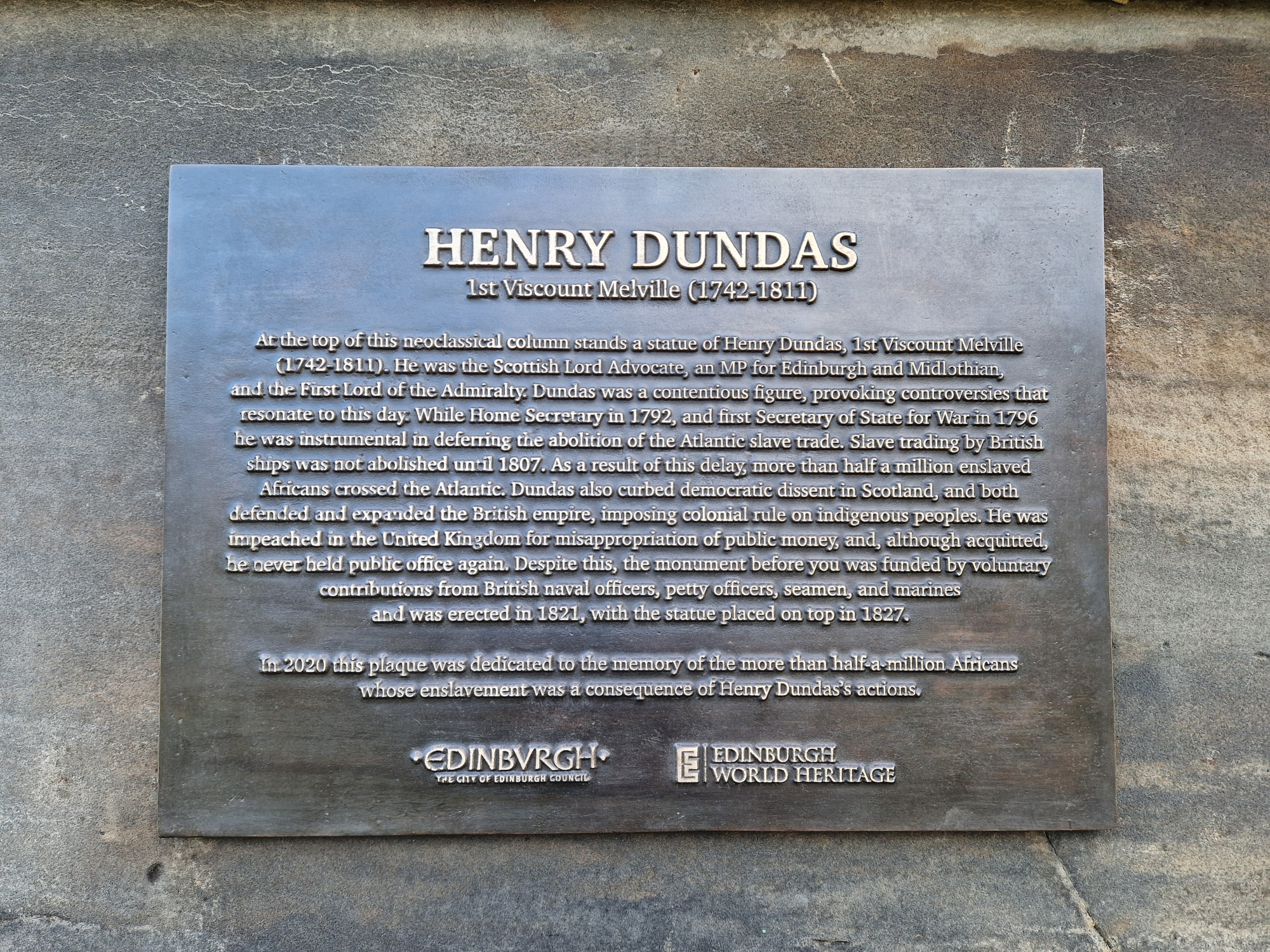 Replacement plaque installed at Melville Monument