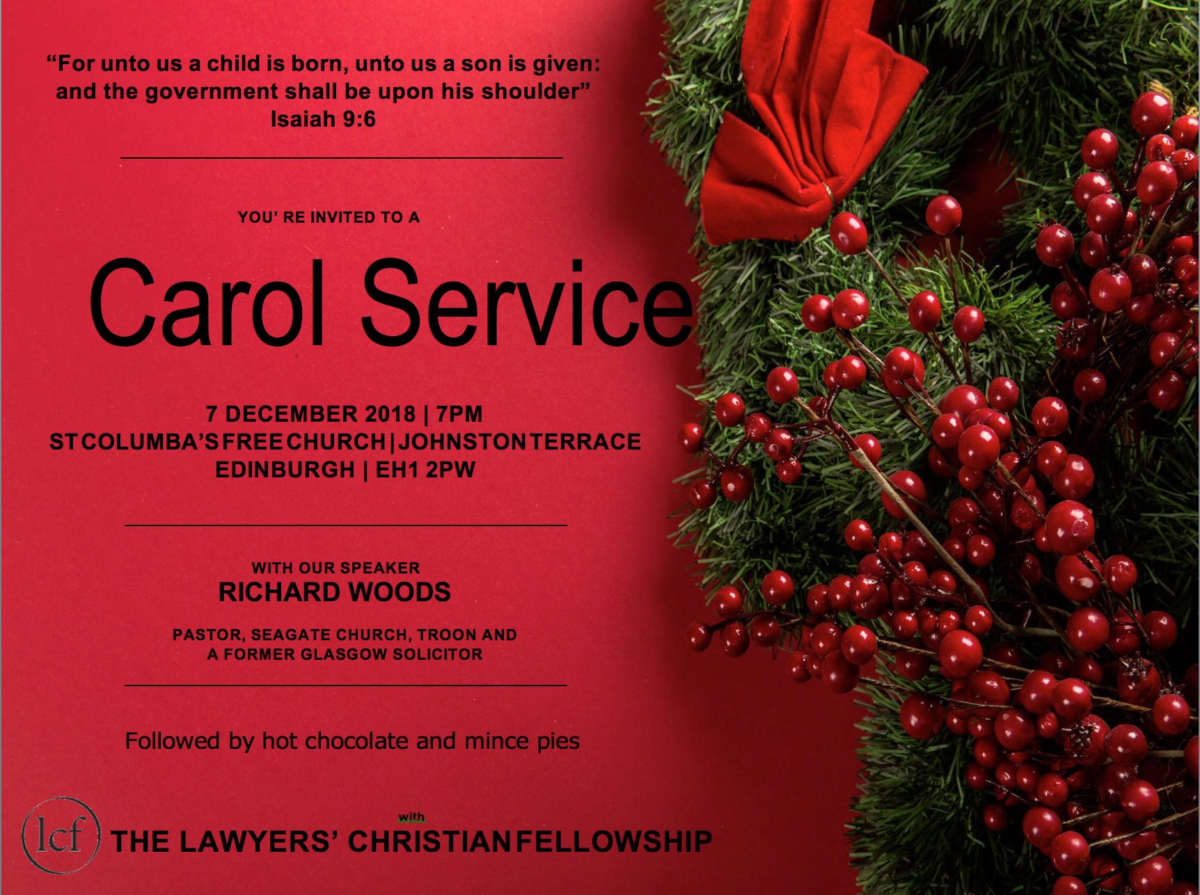 The Lawyers' Christian Fellowship hosts carol service this Friday
